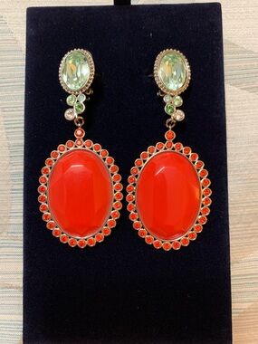 Genuine Swarovski "Nova" Red Oval Drop Clip Earrings
